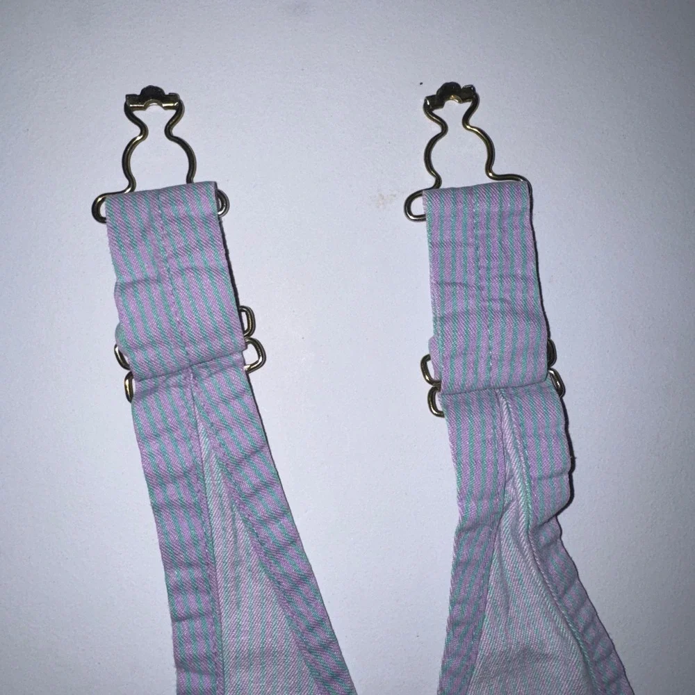 OshKosh B'gosh Overalls Vestbak 4T Purple Green Hickory Stripe USA 1990s Vintage